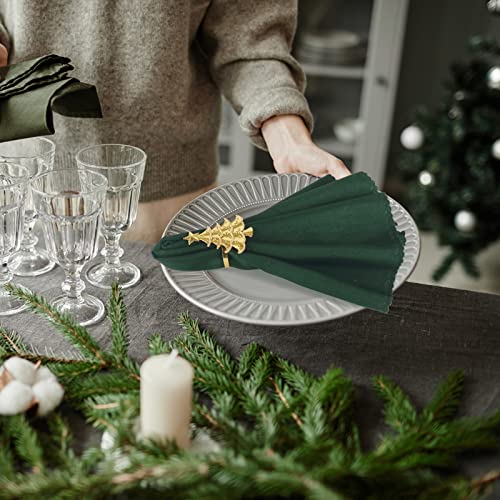 16 Pcs Christmas Napkin Rings Cloth Set, Include 8 Pieces Gold Napkin Rings with 8 Pieces Solid Color Dinner Napkins for Party Decoration, Dinning Table, Holiday, Wedding, Tabletop Décor