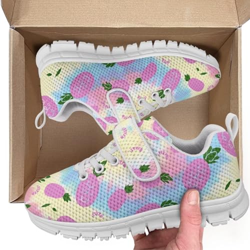 Little Kid Boys Girls Tennis Shoes Kids Slip on Running Sneakers Wide Casual Barefoot Shoes White Sole Pineapple Pattern2