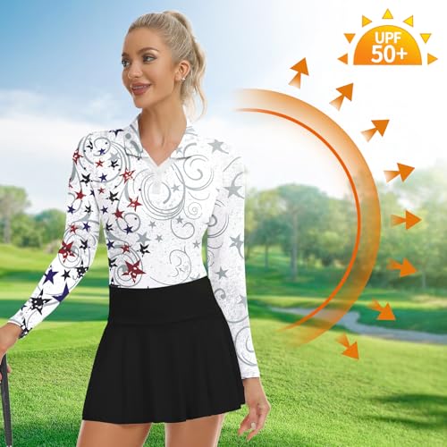 Image of Soneven Womens Golf Shirts Moisture Wicking V Neck Long Sleeve Polo Shirts Collared Tops