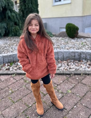 Arshiner Girls Hoodie Sherpa Fleece Pullover Hooded Sweatshirt for Girl Button Up Casual Outerwear Coat With Pockets4