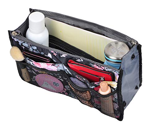 Vercord Purse Organizer Insert for Handbags Bag Organizers Inside Tote Pocketbook Women Nurse Nylon 13 Pockets Peony Flowers Medium