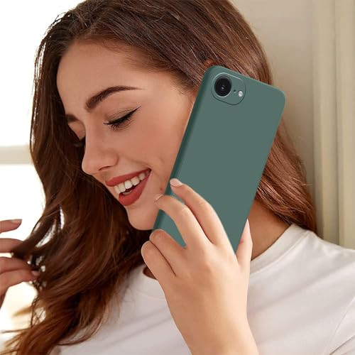 Image of amazon basics Back Cover for iPhone 16E | Ultra Slim Soft Rubberised Case | Matte Silicone Flexible Mobile Case | Camera Protection - Green