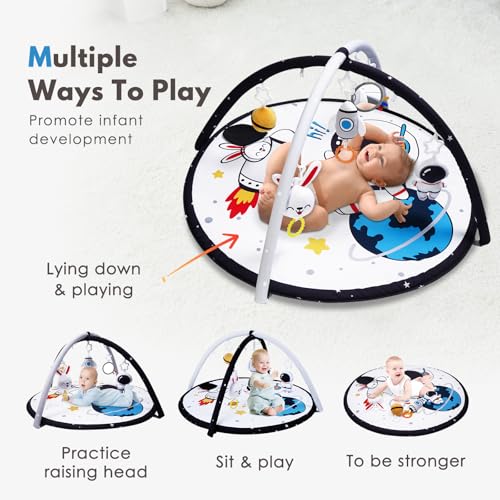 Image of Lovvie & Joy Baby Play Activity Gym Tummy Time Mat for Newborn Infant,Baby Gyms & Playmats for Babies 0-6 9 12 Months with 5 Toys for Early Sensory Exploration and Motor Skill Development Space