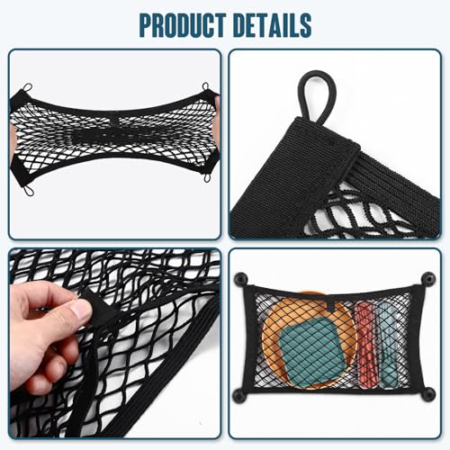 TOBWOLF 2PCS 25x45cm/9.8x17.7in Cargo Storage Net with Mounting Screws, Elastic Storage Mesh Pocket Netting, Built-in Hooks Automotive Cargo Netting Storage Pouch for Trunk, RV, Boats, Campers by TOBWOLF - Image 4
