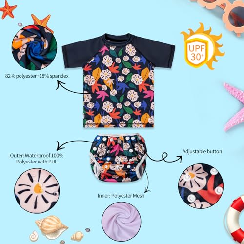 ALVABABY 2-Piece Baby Boy Swimsuit,Infant Toddler Bathing Short Sleeve Swimwear,Baby Reusable Swim Diaper with Matching Top2
