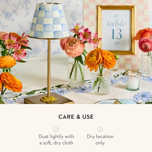 Image of MACKENZIE-CHILDS LED Cafe Table Lamp, Light-Blue-and-White Sky Check