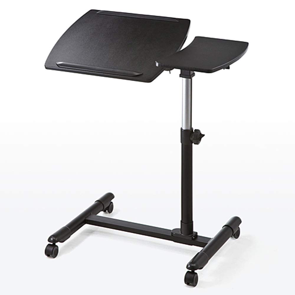 Rcynview Scrivania Computer Con Ruote, Scrivania Regolabile in Altezza 62-85cm, Tavolino da Letto Divano con Slot per Tazza e Laptop, Scrivanie pc Ergonomica per Cameretta, Soggiorno, 60x40 cm Nero