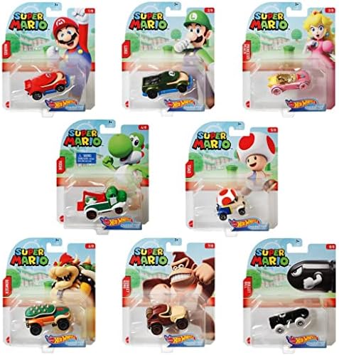Hot Wheels 2020 Super Mario Character Cars Complete Set of 8 Diecast Vehicles