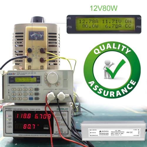 Image of LightingWill LED Driver 80 Watts Waterproof IP67 Power Supply Transformer, 90-265V AC to 12V DC Low Voltage Output, Adapter with 3-Prong Plug 3.3 Feet Cable for Outdoor Use, Computer Project