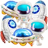 6PCS Space Astronaut Balloons UFO Spaceship Rocket Foil Balloons Large Astronaut Mylar Balloons for Outer Space Theme Birthday Party Decorations