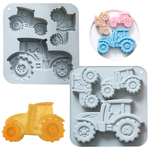QUNXON Lot de 2 moules à gâteau en forme de tracteur 3D - En silicone - Pour gâteaux, chocolats, desserts, puddings, glaçons, savon - Bleu