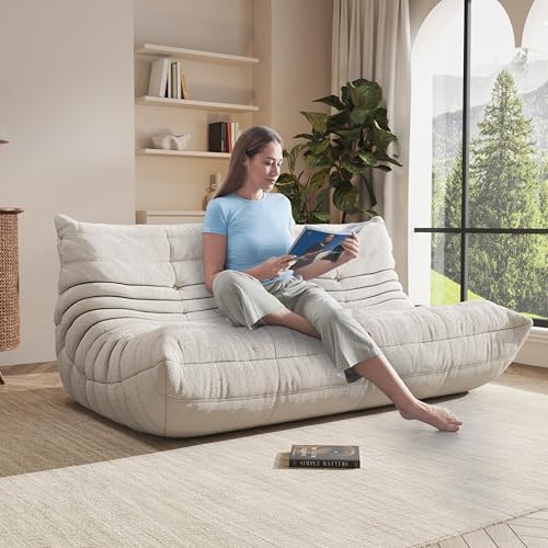 Image of Giant Bean Bag Chair, Oversized Cloud Soft Memory Foam Bean Bag Sofa, Vacuum Compressed No Assembly Comfortable Lounge Couch for Living Room Family Rest Leisure Use (White, 3-Seater)
