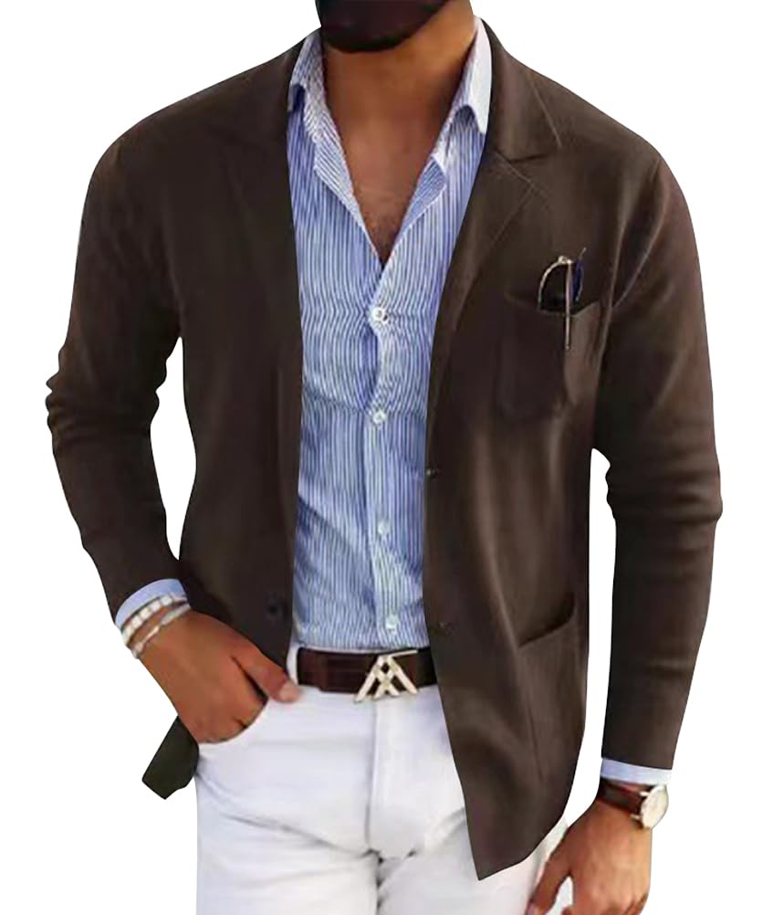 shownicer Cardigan Uomo Casual Slim Giacca con Bottoni Invernale Cotone Manica Lunga Cardigans con Tasche Autunno Inverno Cappotto Cardigan