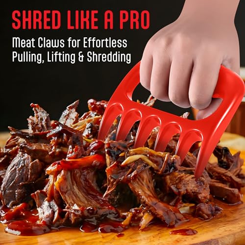 Kaluns Meat Claws, Best Meat and Pulled Pork Shredder - Easily Lift, Handle, Pull, Cut, and Shred Meat - Ultra-Sharp Plastic Blades - Heat Resistant, BPA free, Dishwasher Safe (Red)