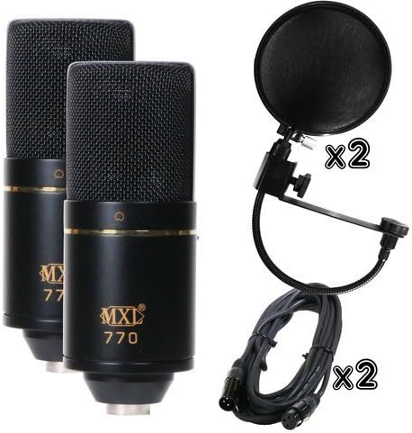 2) MXL-770 Condenser Mic and case + 2) XLR to XLR cables + 2) Pop Filters