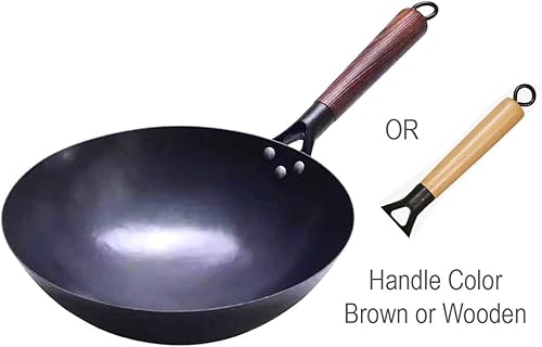 Miniatura 2 de Woks de hierro martillado a mano chino 100 sartén antiadherente sin revestimiento menos aceite 118in mango de madera sazonado negro