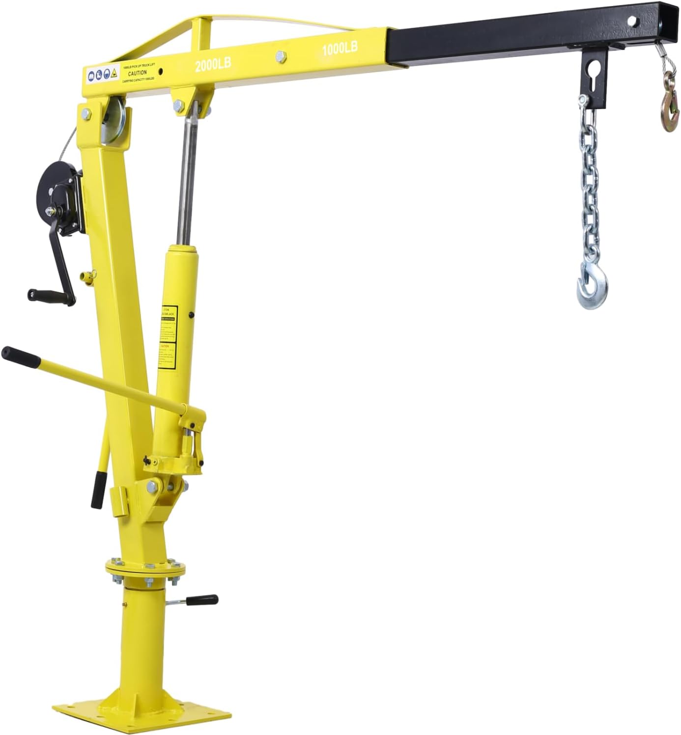 Hydraulic Pickup Truck Crane with Hand Winch Steel Yellow Powerful Hydraulic Performance Heavy-Duty Lifting Durable Outdoor-Ready