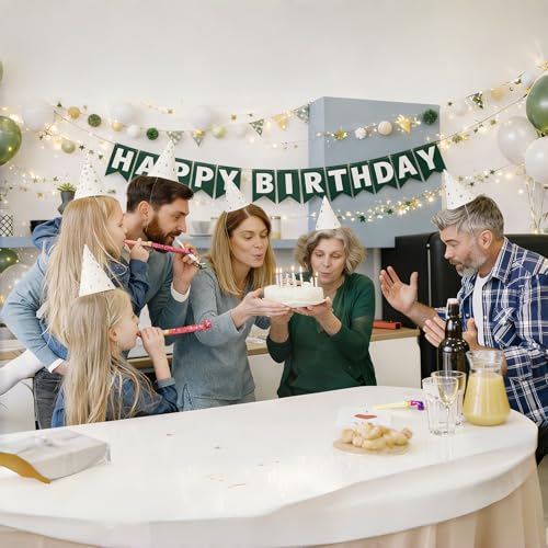 Image of Green Happy Birthday Banner, Paper Bunting Flag for Birthday Party Decor