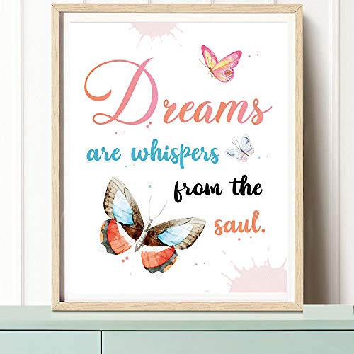 Chien-Chi Lili Suuura-Oo Watercolor Butterfly Inspirational Quote Art Print, Faith Love Dreams Believe Calligraphy Wall Art Printing For Home Office Classroom Decoration Set Of 4 (8”X10”) (Dream) #TOP1