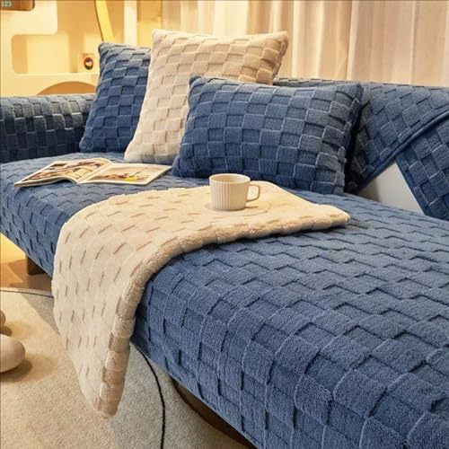 LZTET Funda De Sofá 1 2 3 4 Plazas,Tela De Felpa Protector Cubre Sofa,Antimanchas Funda para Sofá De Esquina,con Base Antideslizante,Sofa para Gatos ArañAzo Y Perros Mascotas(70 * 90cm,Blue)