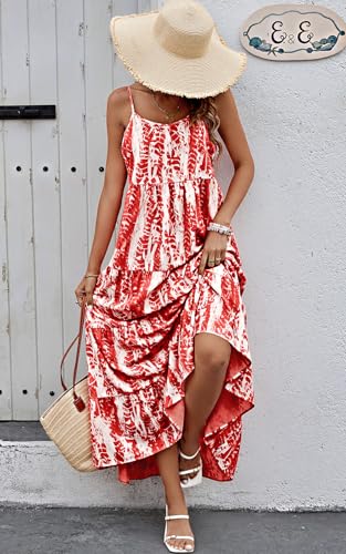 Image of PRETTYGARDEN Women Summer Dresses 2026 Spaghetti Strap Scoop Neck Floral Maxi Dress Flowy Boho Long Sundress with Pockets