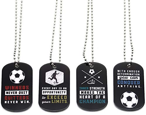 (12-Pack) Soccer Motivational Dog Tag Necklaces - Wholesale Bulk Pack of 1 Dozen