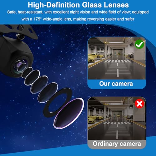AHD 720P Color HD Reversing Camera, 4K Reverse Camera with Night Vision 170° Wide-Angle Lens Front/Rear View Cameras IP68 Waterproof Backup Cam for Cars Trucks Vans for Most Car Models(RCA Input 12V) - Image 4