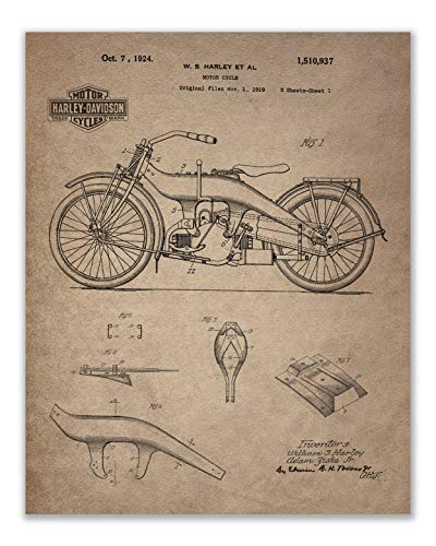 Harley Davidson Patent Prints - Set Of 4 (8 Inches By 10 Inches) Wall Decor Matte Photos #TOP4