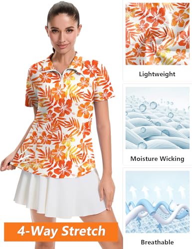 Image of LOMON Womens Golf Polo Shirts Summer Short Sleeve 1 /4 Zip Tops Moisture Wicking Casual Tennis Activewear with Pockets