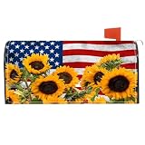 Patriotic American Flag Sunflower Magnetic Mailbox Cover 18'x21' - Post-Letter-Wraps for July-4th-Independence...