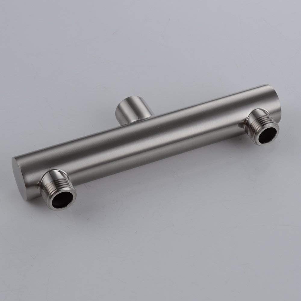 XMKT Brushed Nickel Dual-Head Shower Arm Kit - Double-Outlet Manifold with 5-Setting Sprayers, Metal Swivel Joint