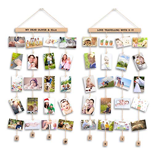 Uping Cadre Photo Mural Pêle Mêle Photos avec Porte Photos Pinces, Décoration Maison et Cadeau Mariage Anniversaire (lot de 2, avec autocollant d&rsquo;alphabet et de nombre)