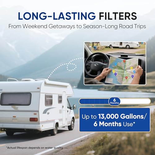 Image of PUREPLUS RV Dual Stage Water Filter System with Two Cartridges and Mounting Bracket, NSF /ANSI 42 Certified, Reduces Sediment, Chlorine, Odors and More, Stainless Steel 3 /4 inch Fittings