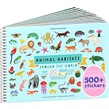 Animals Habitat 500+ Kids Sticker Book by Cupkin Toddler Airplane Travel Activity Coloring and Sticker Book, 12 Coloring Pages + 12 Scenes for Children's of 2-8 Years, Easter Gifts for Kids