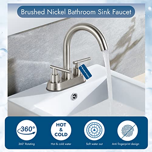 Cinwiny Bathroom Sus304 4 Inch Centerset Sink Faucet Brushed Nickel Double Handles Swivel Spout Deck Mount Mixer Tap With Pop-Up Drain Lavatory Bathroom Vanity Faucets #TOP6