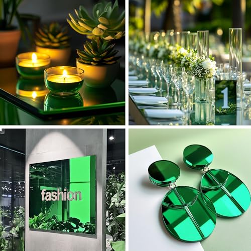 Image of 12x12 Inches Green Mirror Acrylic Sheet - 2 Pcs Reflective Acrylic Panel for DIY Crafts, Home Decor & More (30x30 cm)