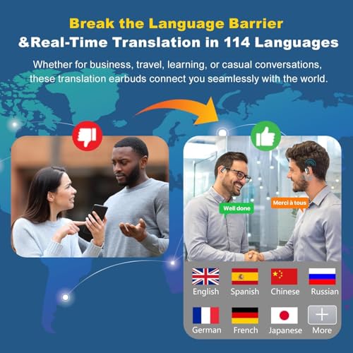 Image of AI Real-Time Translation Earbuds,Wireless Earbuds,144 Languages Ear Buds,Two-Way Translator Earbuds, Bluetooth AI Translation Earbuds,HD Sound Translating Earbuds for Travel, Business (Milky White)