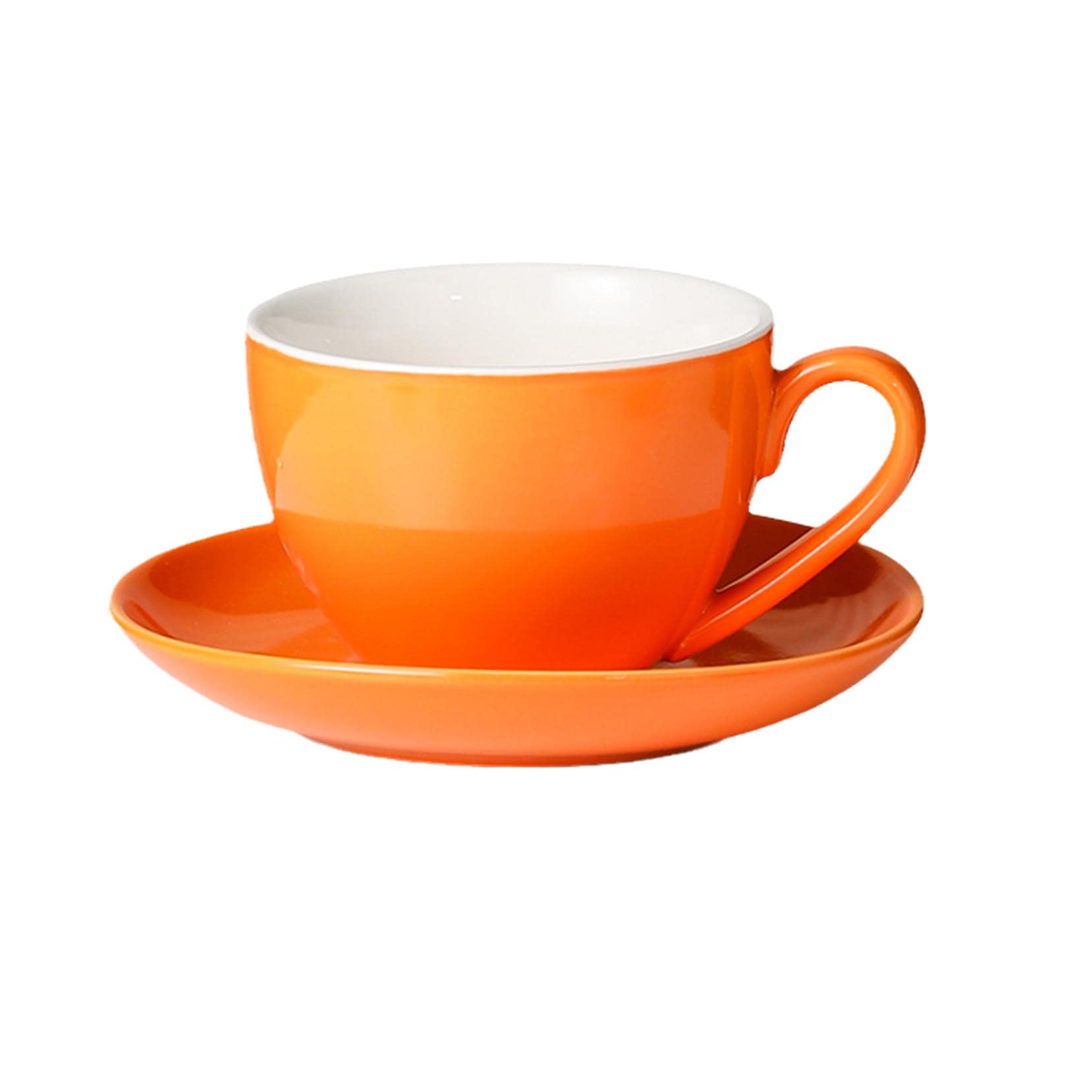Einfarbige Keramik, 7,4 Oz/220 Ml, Elegantes Set Aus Latte-Tassen Und Untertassen, Moderne, Mehrfarbige Tassen, Ein Tolles Geschenk, Ideal Für Tee, Kaffee, Cappuccin orange-550ml
