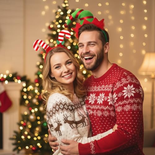 Image of PALAY 5Pcs Christmas Headbands for Kids Girls Women Cute Elf & Santa Xmas Hat Costume Headwear Christmas Decorations Accessories Holiday Party Favors for Women, Girls