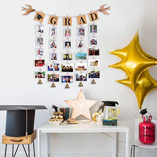 Emfogo Collage Picture Frames Hanging Photo Display for Wall Decor with 30 Clips and 5 Rustic Bronze Bell Multi Picture Organizer and Hanging Display Frames for Home Office Room Decor - Thumbnail 2