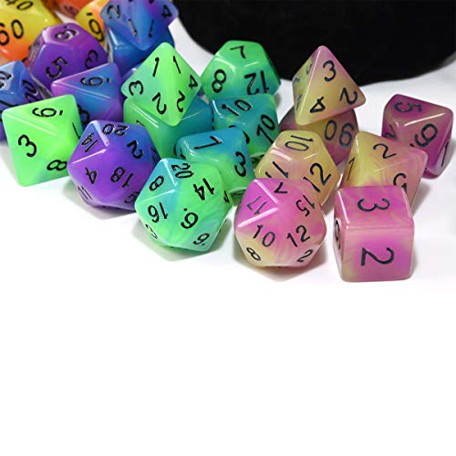IvyFieldDice Double Color Glow in The Dark Dice Set 35 Pieces Polyhedral Dice for RPG DND MTG Games Include Black Velvet Pouch