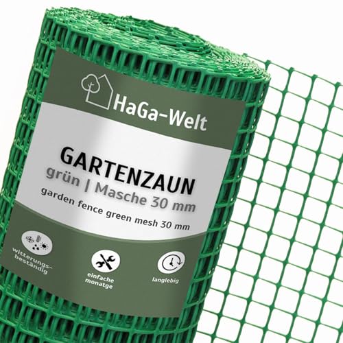 HaGa Gartenzaun aus Kunststoff - 1,2m Höhe | 1m Länge (Meterware) | grün | 30mm Masche - Stabiler Kunststoffzaun für Garten - Verwendung als Hundezaun, Hühnerzaun, Rankgitter, Kompostbegrenzung