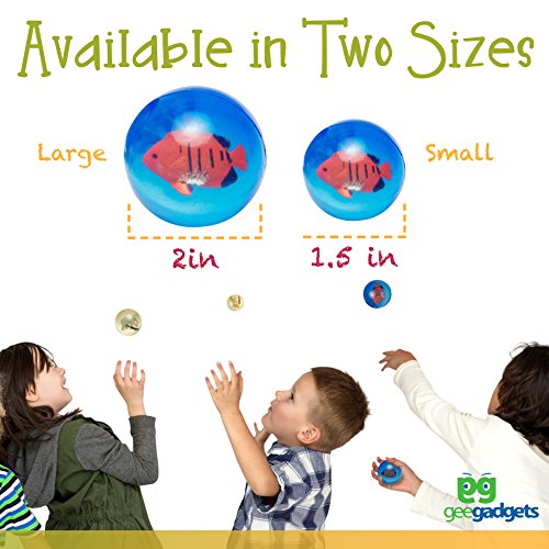 12 Clear Bouncy Balls with Fish - Mini Rubber Bouncing Ball Toys with Marine Animals Inside - Great Gift for Kids Party Favors, Prizes and Rewards – Small - by Gee Gadgets - Thumbnail 3
