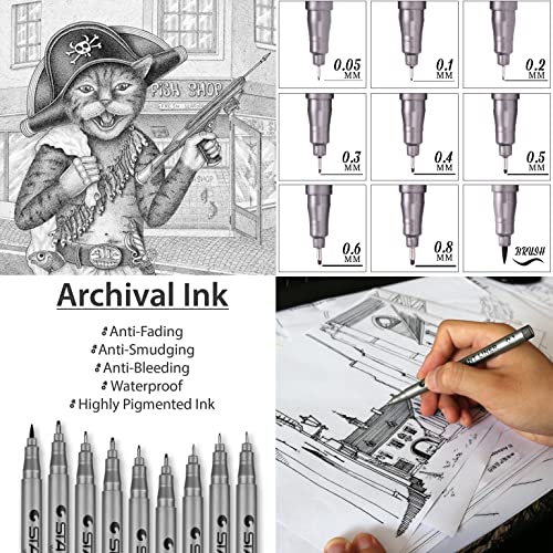 Precision Micro-Line Pens,Black Micro-Pen Fineliner Ink Pens，Waterproof Archival Ink， Pens For Writing, Drawing,Sketching, Anime,Artist Illustration, Journaling, 9 Pieces #TOP2