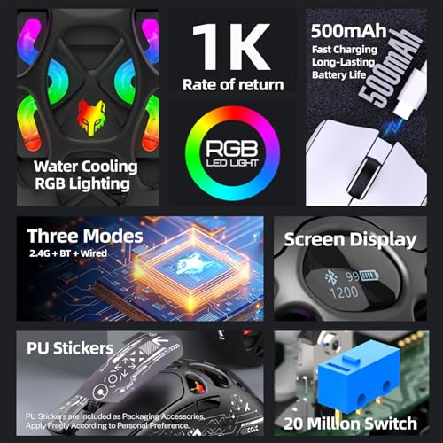 Ratón inalámbrico para juegos con 7 botones programables y triple conexión USB-C para PC 2