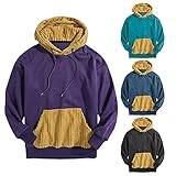 Tops for Men Patchwork Hooded Long Sleeve Drawstring Hoodies Polos T-Shirts Autumn Winter Casual Slim Fit Blouse Tee (00 Purple, M)