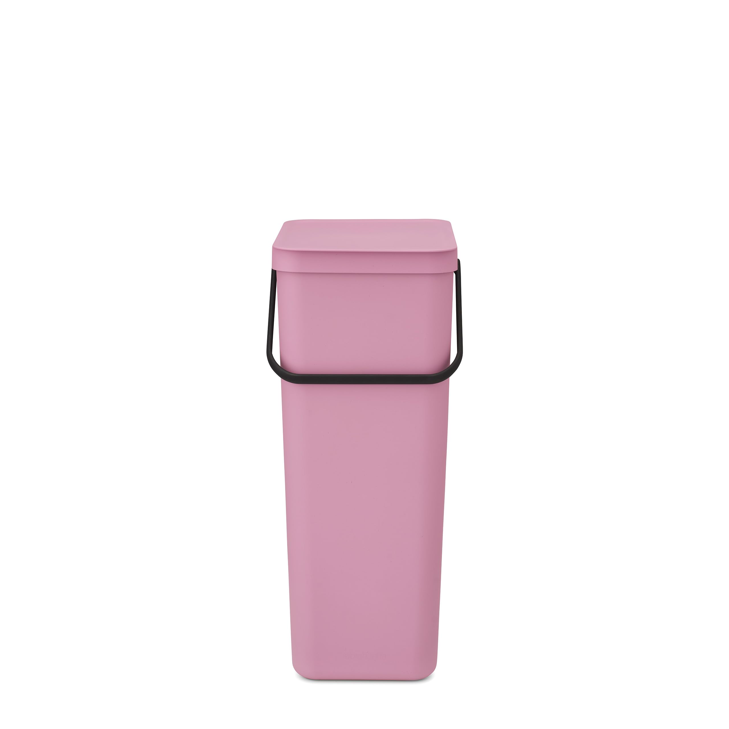 Brabantia Sort & Go Recycle Bin 40L (Lilac Pink), Space-Efficient Plastic Recycle Container with Handle, Removable and Stay-Open Lid, Easy to Clean Kitchen Bin without Nooks and Rims