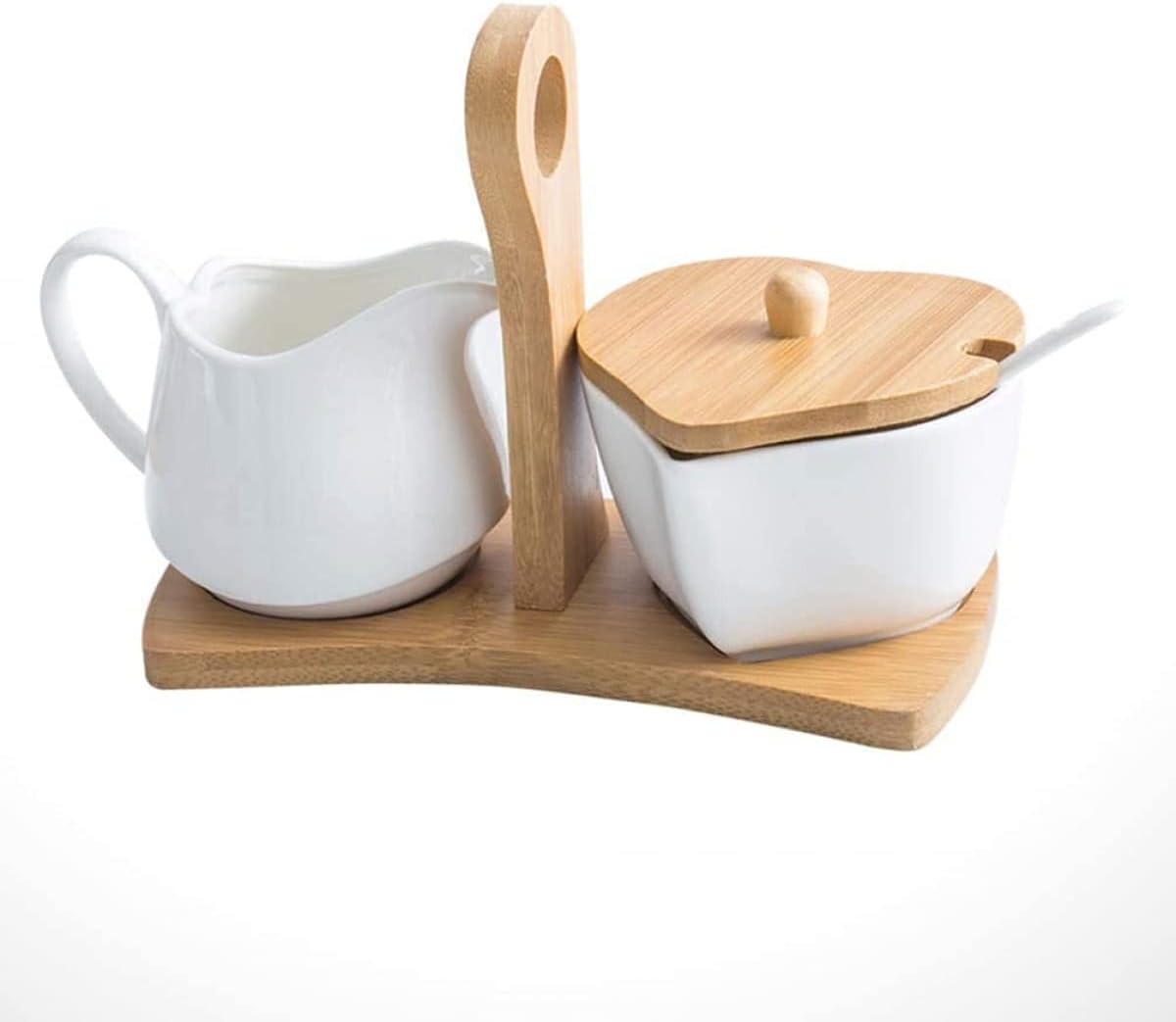 qiuqiu Sugar Bowl and Creamer Jug Set with Lid Spoon Ceramic Cream Jug Sugar Bowl Coffee Serving Set for Wedding Gift Kitchen Home Hotel