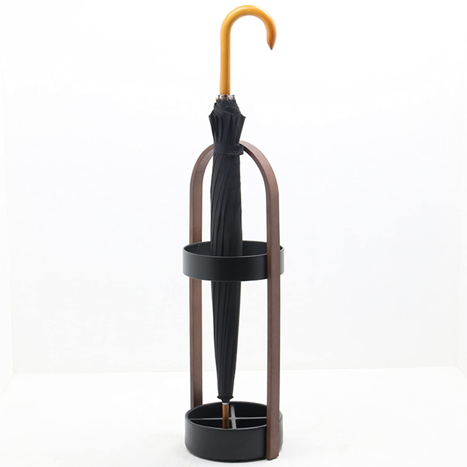 Gardeneea Umbrella Stand, Umbrella Stand Round Metal Umbrella Stand Rack with Handle, Modern Freestanding Umbrella Holder with Drip Tray, Umbrella Bucket for Cafe Entrance, Home Office (Black)