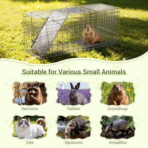ZENY Live Animal Cage Trap 32" X 12.5" X 12" w/Iron Door Steel Cage Catch Release Humane Rodent Cage for Rabbits, Stray Cat, Squirrel, Raccoon, Mole, Gopher, Chicken, Opossum, Skunk & Chipmunks - Thumbnail 4